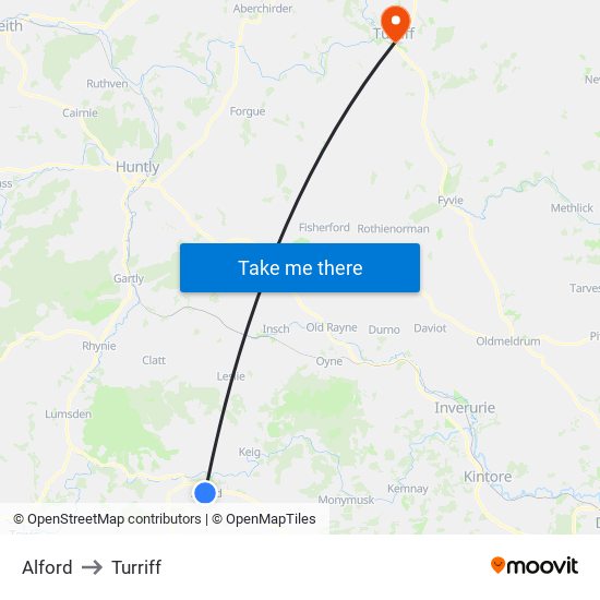 Alford to Turriff map