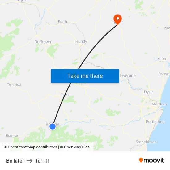 Ballater to Turriff map