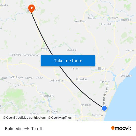 Balmedie to Turriff map