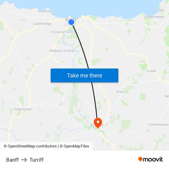 Banff to Turriff map