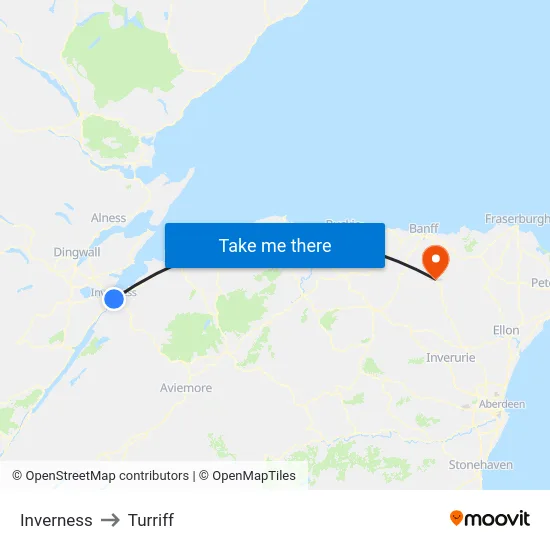 Inverness to Turriff map
