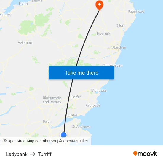 Ladybank to Turriff map