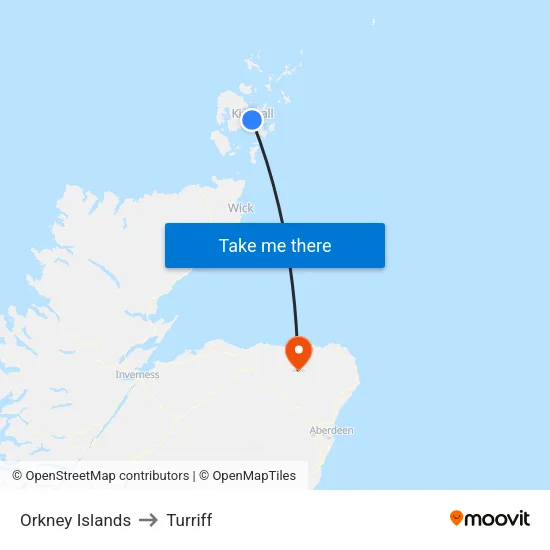 Orkney Islands to Turriff map