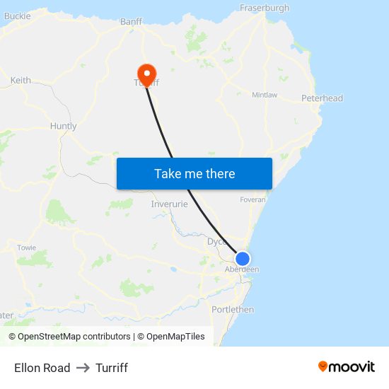 Ellon Road to Turriff map