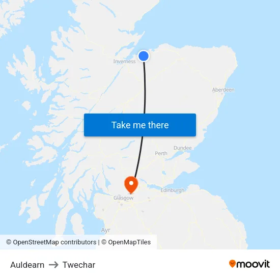 Auldearn to Twechar map