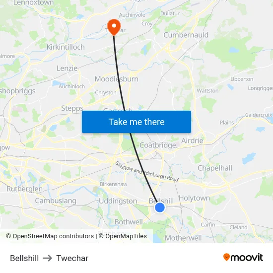 Bellshill to Twechar map
