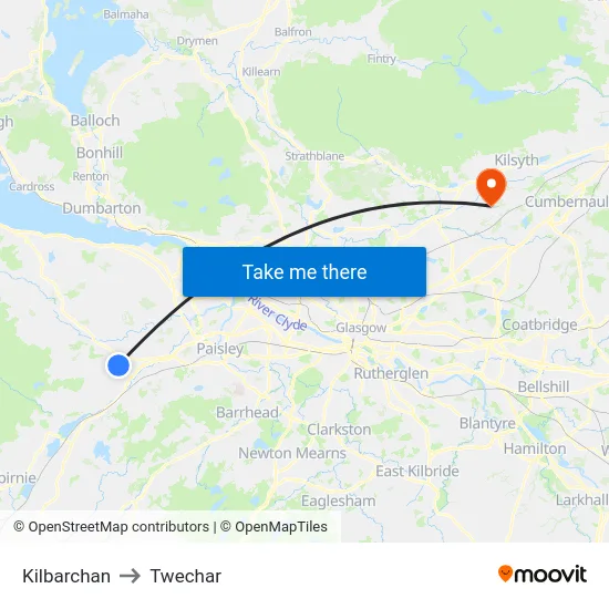 Kilbarchan to Twechar map