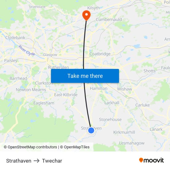 Strathaven to Twechar map