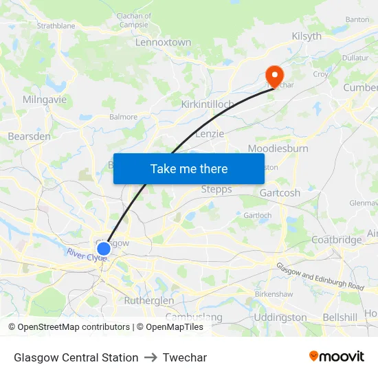 Glasgow Central Station to Twechar map