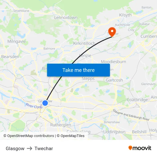 Glasgow to Twechar map
