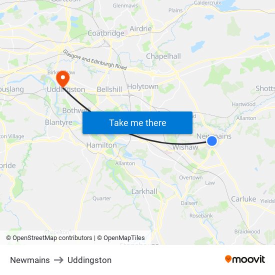 Newmains to Uddingston map