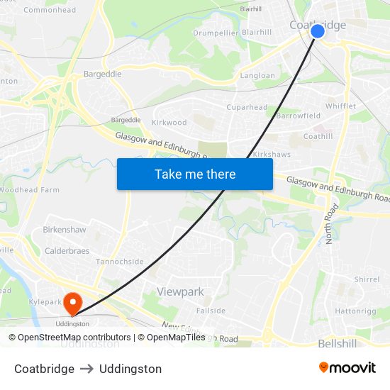 Coatbridge to Uddingston map