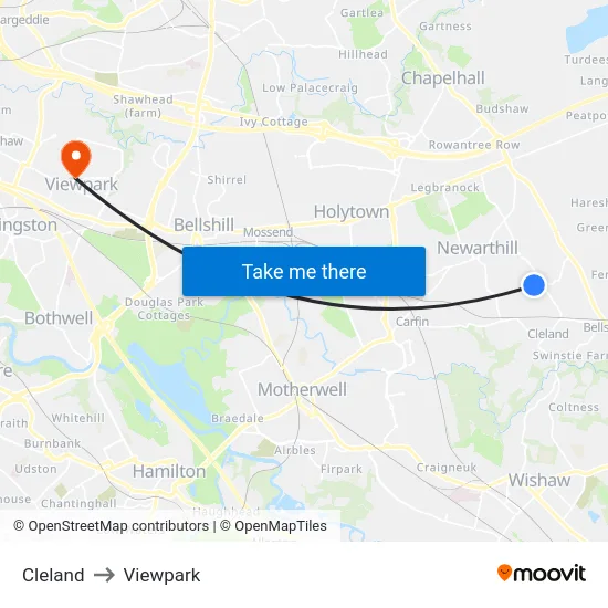 Cleland to Viewpark map