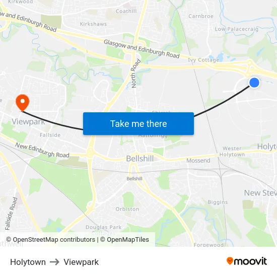 Holytown to Viewpark map