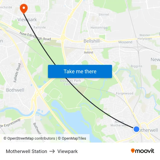 Motherwell Station to Viewpark map