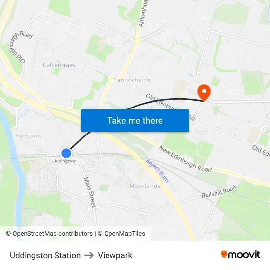 Uddingston Station to Viewpark map