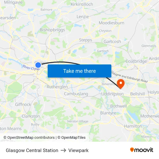 Glasgow Central Station to Viewpark map