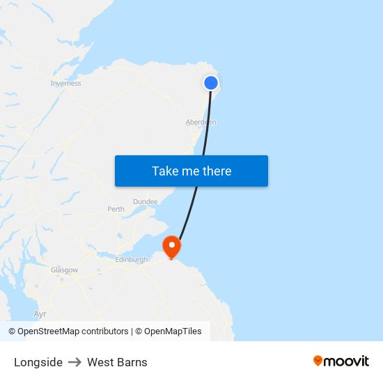 Longside to West Barns map