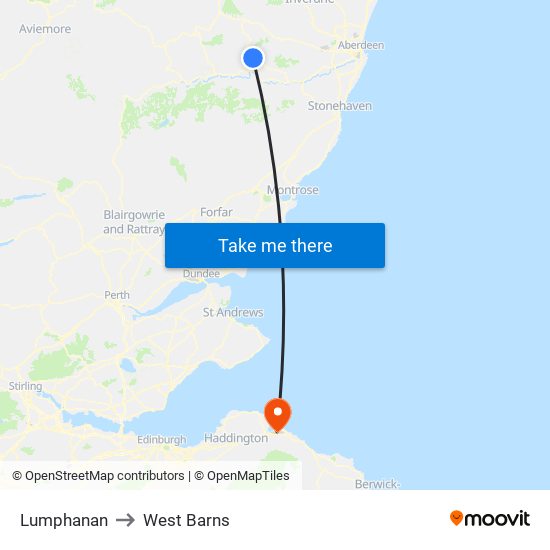 Lumphanan to West Barns map