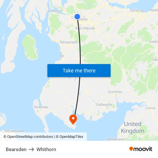 Bearsden to Whithorn map