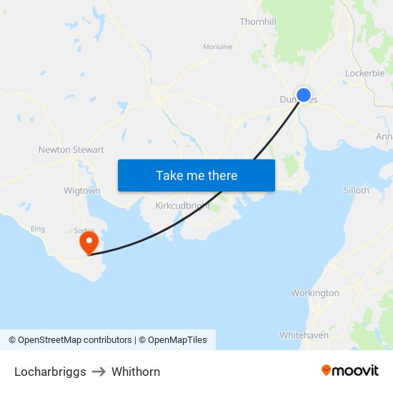 Locharbriggs to Whithorn map