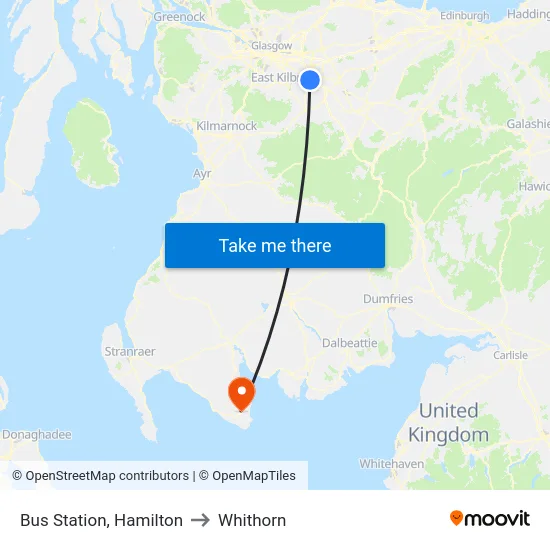 Bus Station, Hamilton to Whithorn map
