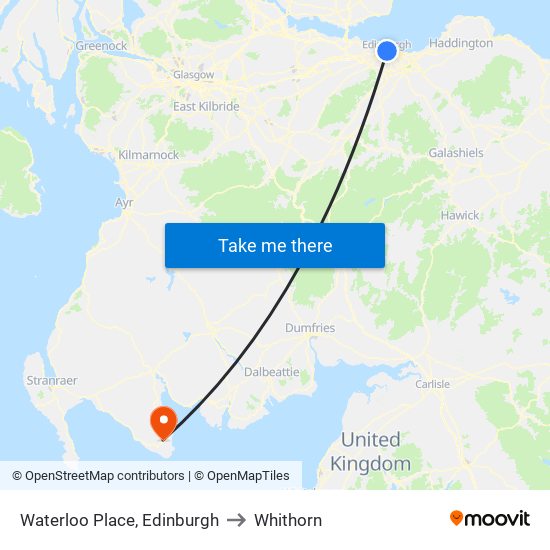 Waterloo Place, Edinburgh to Whithorn map