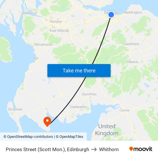 Princes Street (Scott Mon.), Edinburgh to Whithorn map