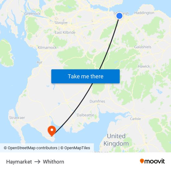 Haymarket to Whithorn map