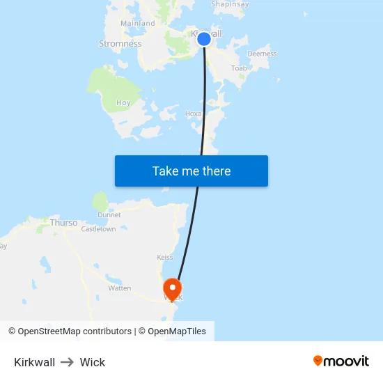 Kirkwall to Wick map
