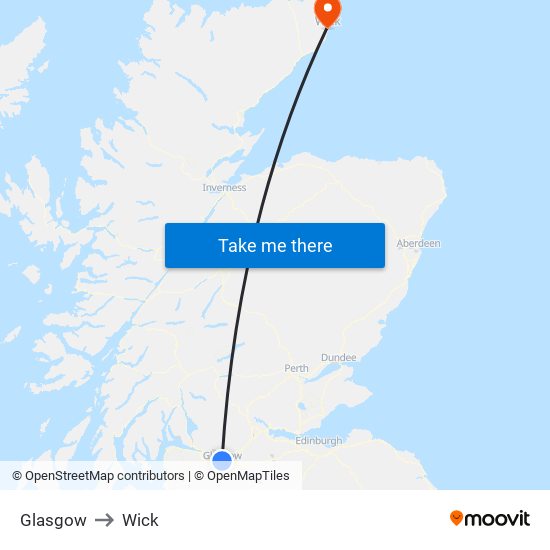 Glasgow to Wick map