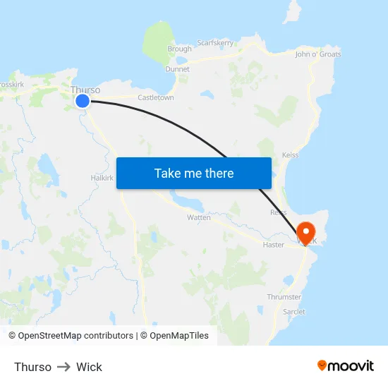 Thurso to Wick map