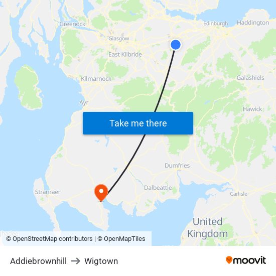 Addiebrownhill to Wigtown map