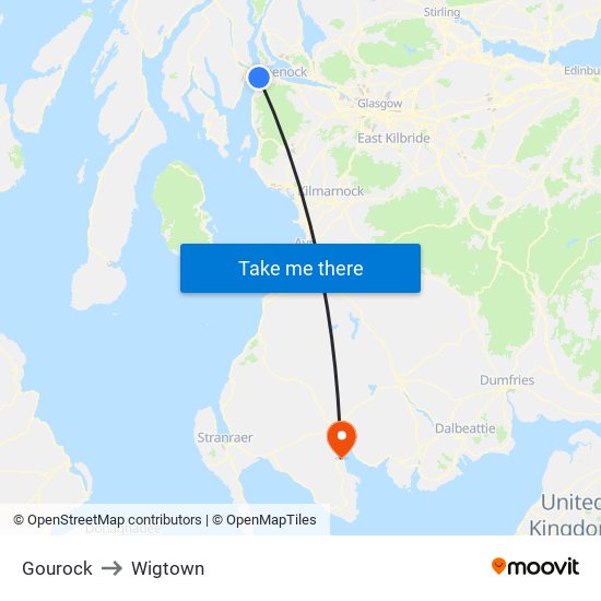 Gourock to Wigtown map