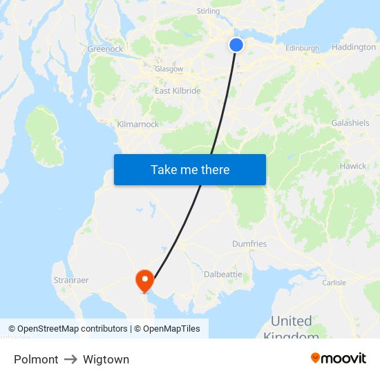 Polmont to Wigtown map