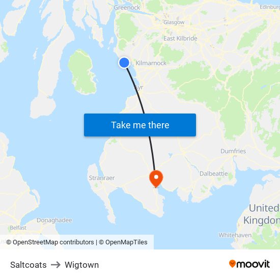 Saltcoats to Wigtown map