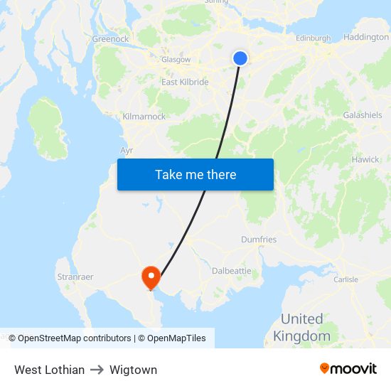 West Lothian to Wigtown map