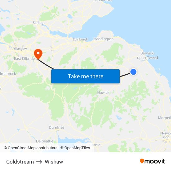 Coldstream to Wishaw map