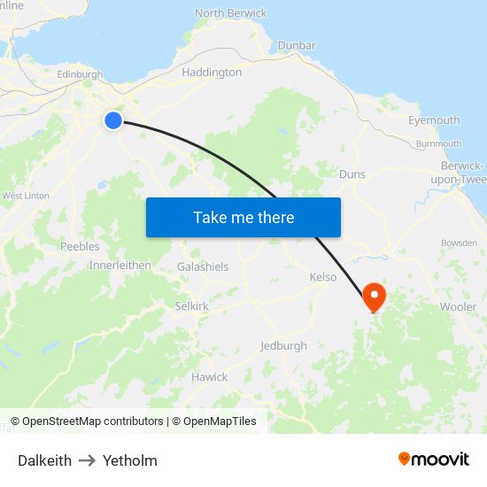 Dalkeith to Yetholm map