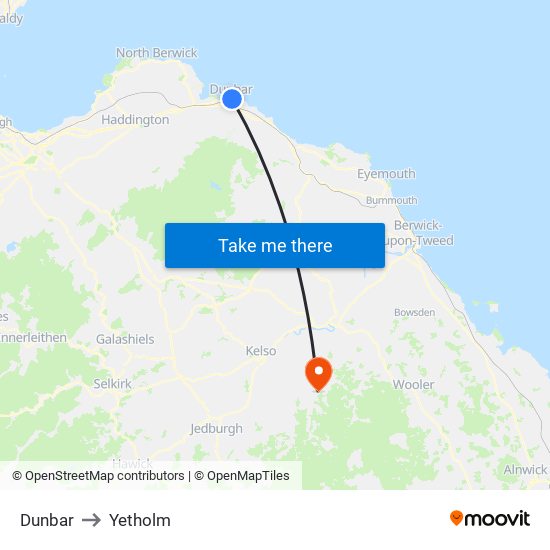 Dunbar to Yetholm map