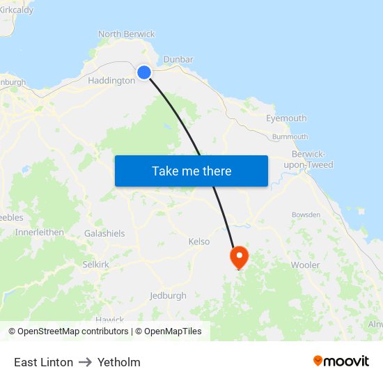 East Linton to Yetholm map