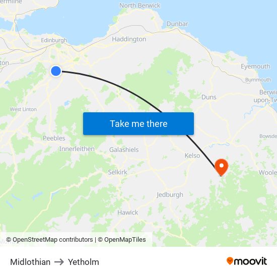 Midlothian to Yetholm map