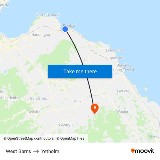 West Barns to Yetholm map