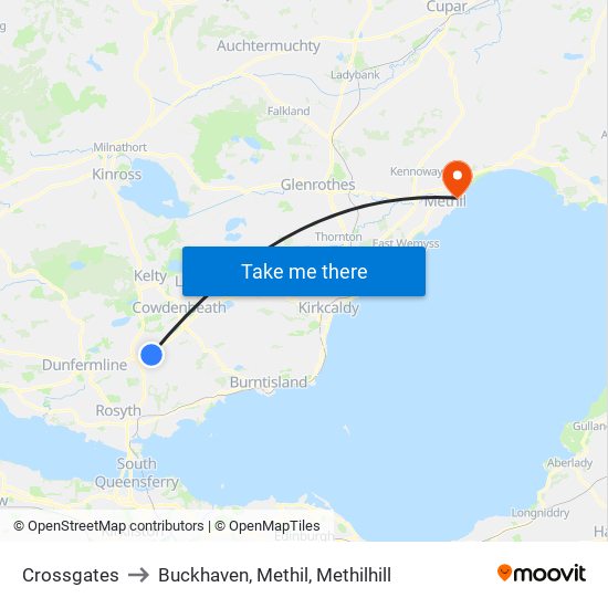 Crossgates to Buckhaven, Methil, Methilhill map