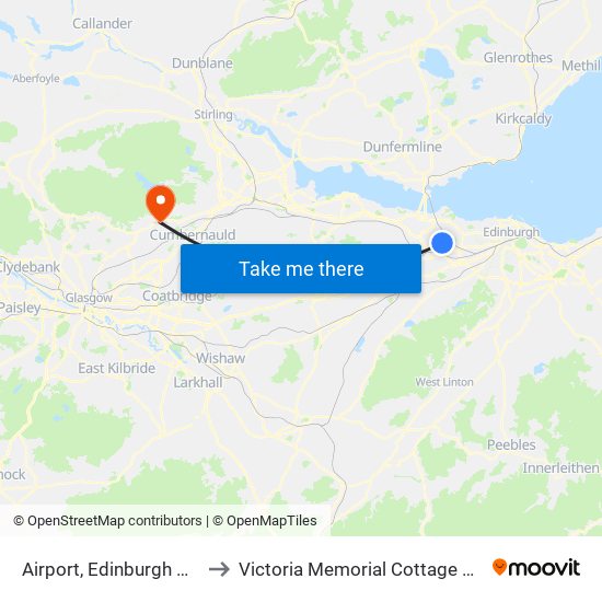 Airport, Edinburgh Airport to Victoria Memorial Cottage Hospital map