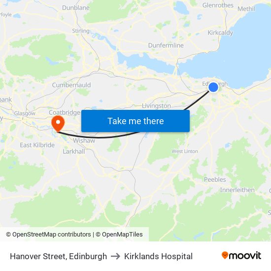 Hanover Street, Edinburgh to Kirklands Hospital map