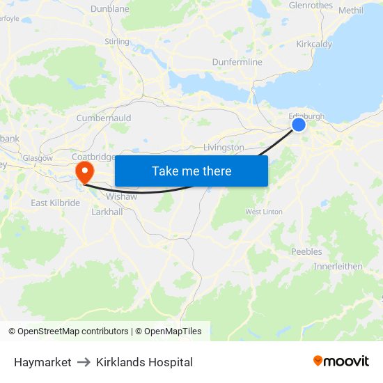 Haymarket to Kirklands Hospital map