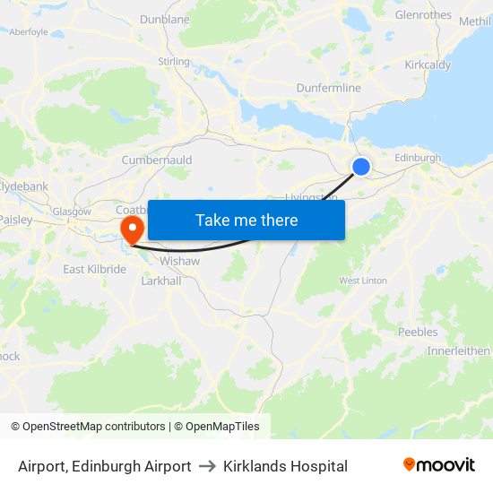 Airport, Edinburgh Airport to Kirklands Hospital map