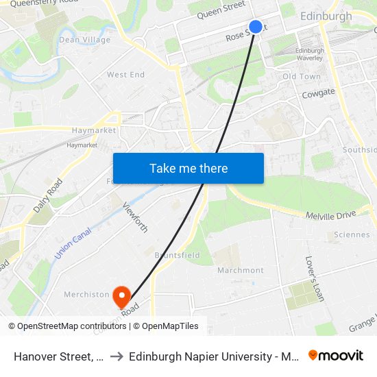 Hanover Street, Edinburgh to Edinburgh Napier University - Merchiston Campus map