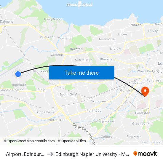 Airport, Edinburgh Airport to Edinburgh Napier University - Merchiston Campus map